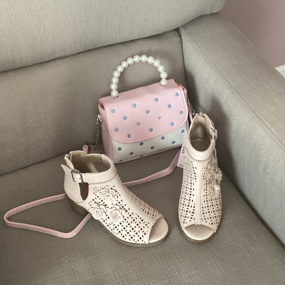 Jellypop Pink Polka Dot Bag and Cream Sandals